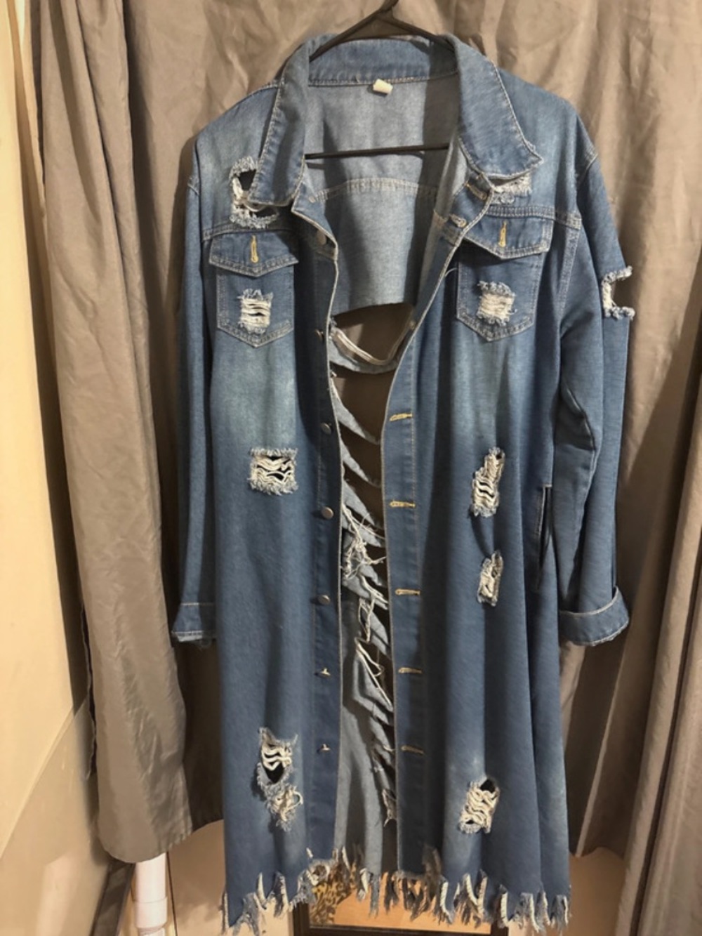Distressed Blue Denim Longline Jacket